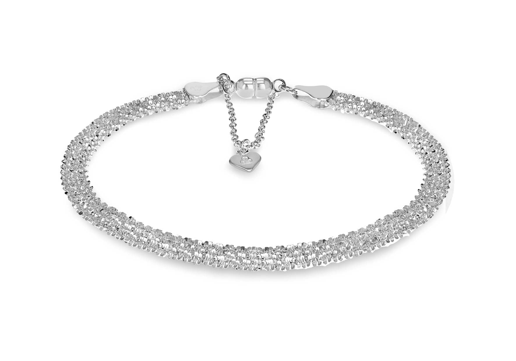 Sterling Silver 3-Strand Tocalle Chain Bracelet With Safety Chain 19m/7.5"9
