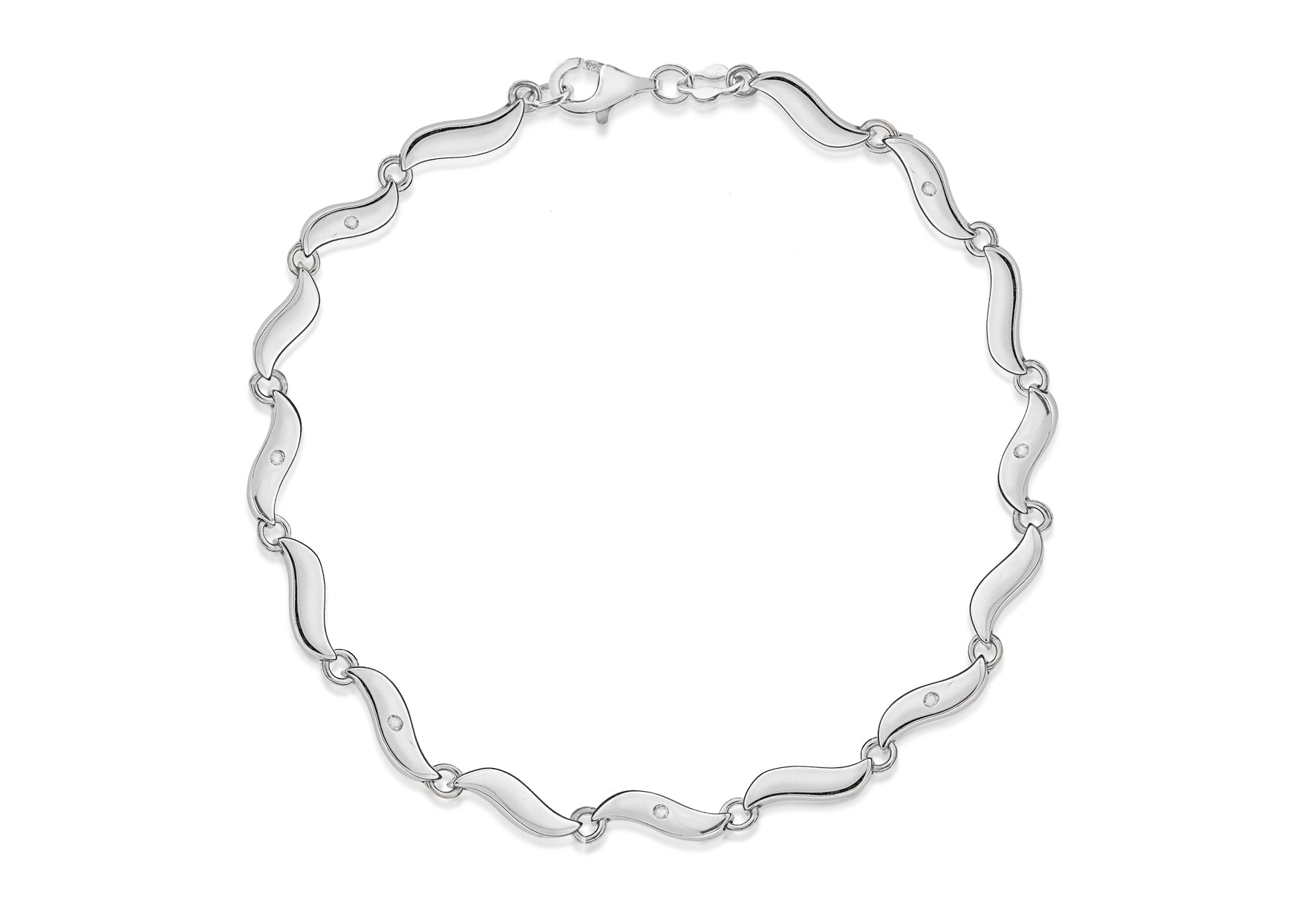 Sterling Silver Rhodium Plated 0.70t Diamond Set Wave Bracelet