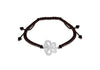 Sterling Silver Zirconia Butterfly on Brown Cotton Adjustable Bracelet 
