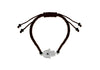 Sterling Silver Zirconia  Hamsa Hand on Brown otton Adjustable Bracelet