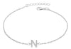 Sterling Silver Rhodium Plated Zirconia  'N' Initial Bracelet 19m/7.5"9