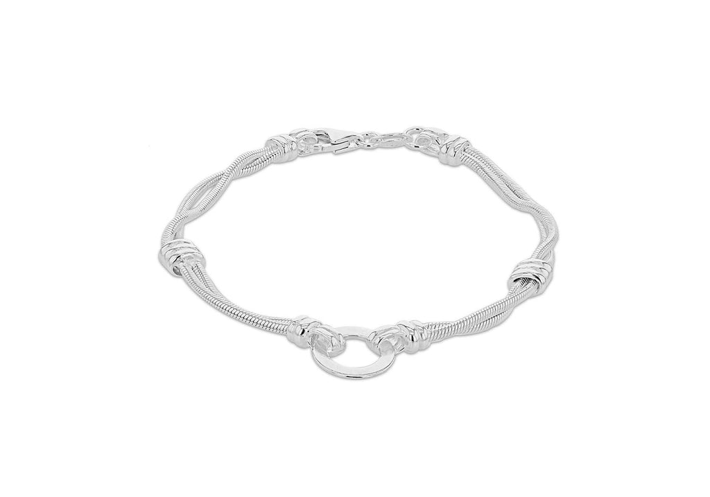 Sterling Silver 11mm Disc Double-Snake Chain Bracelet 19m/7.5"9