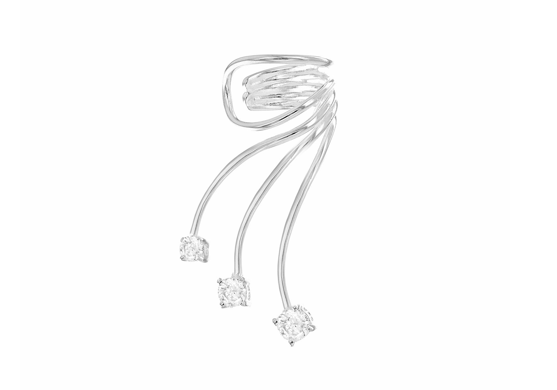 Sterling Silver Wire Triple Zirconia  Ear Cuff