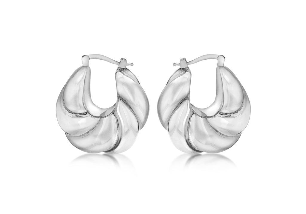 Sterling Silver Shell Patterned Eletroform Creole Earrings
