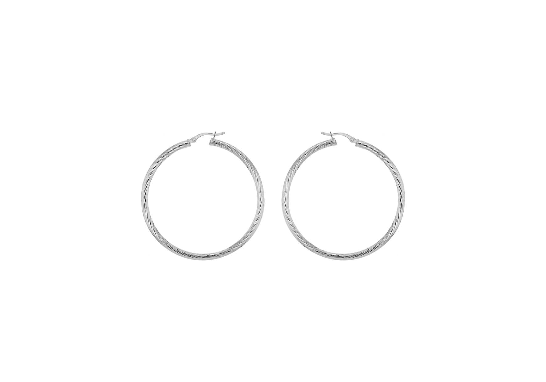 Sterling Silver 35mm Twist Diamond Cut Hoop Creole Earrings
