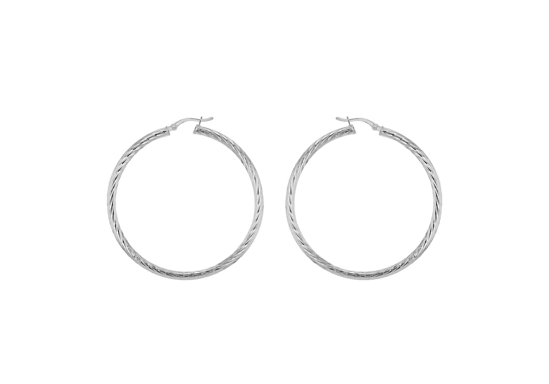 Sterling Silver 50mm Twist Diamond Cut Hoop Creole Earrings