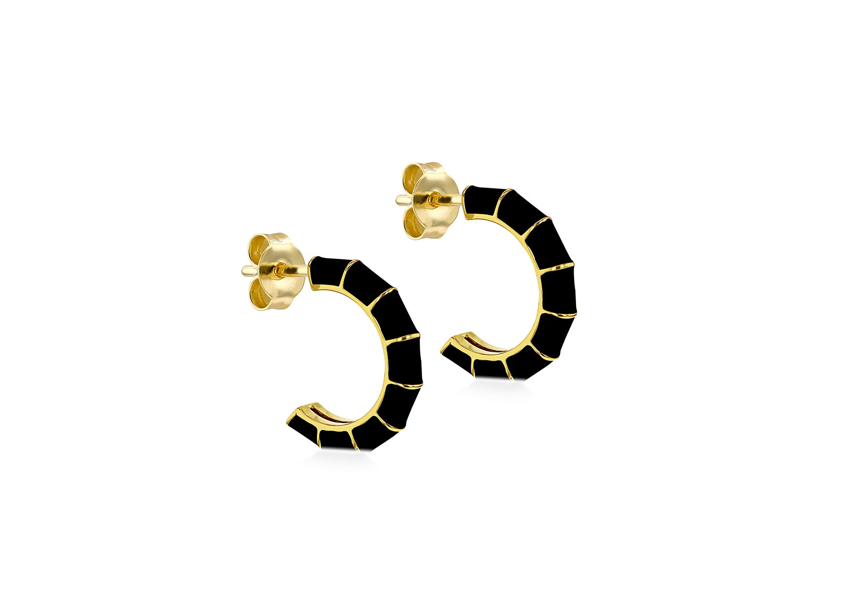 Yellow Gold Plated Sterling Silver White Glaze Half Hoop Earrings