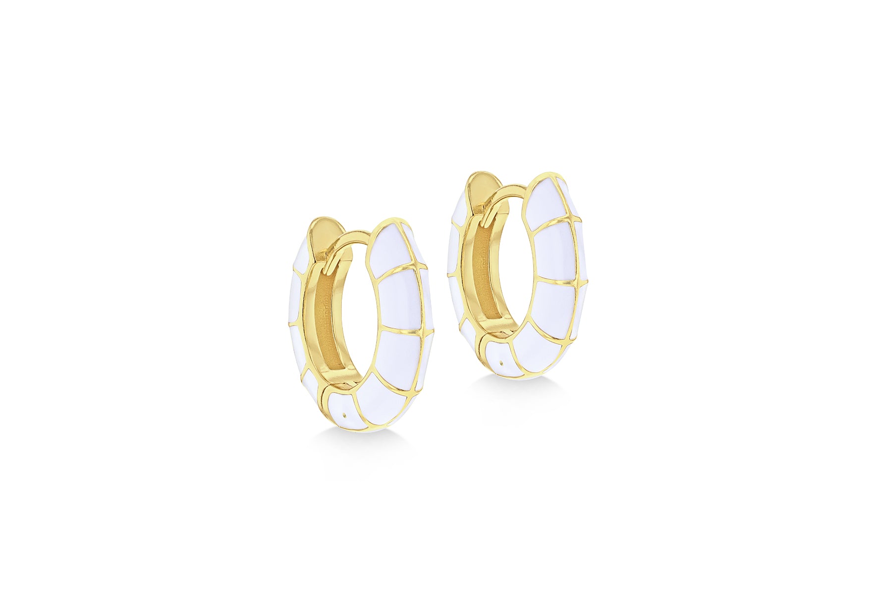 Yellow Gold Plated Sterling Silver Square Enamel Puff Earrings