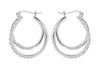 Sterling Silver Zirconia  Double Hoop Creole Earrings