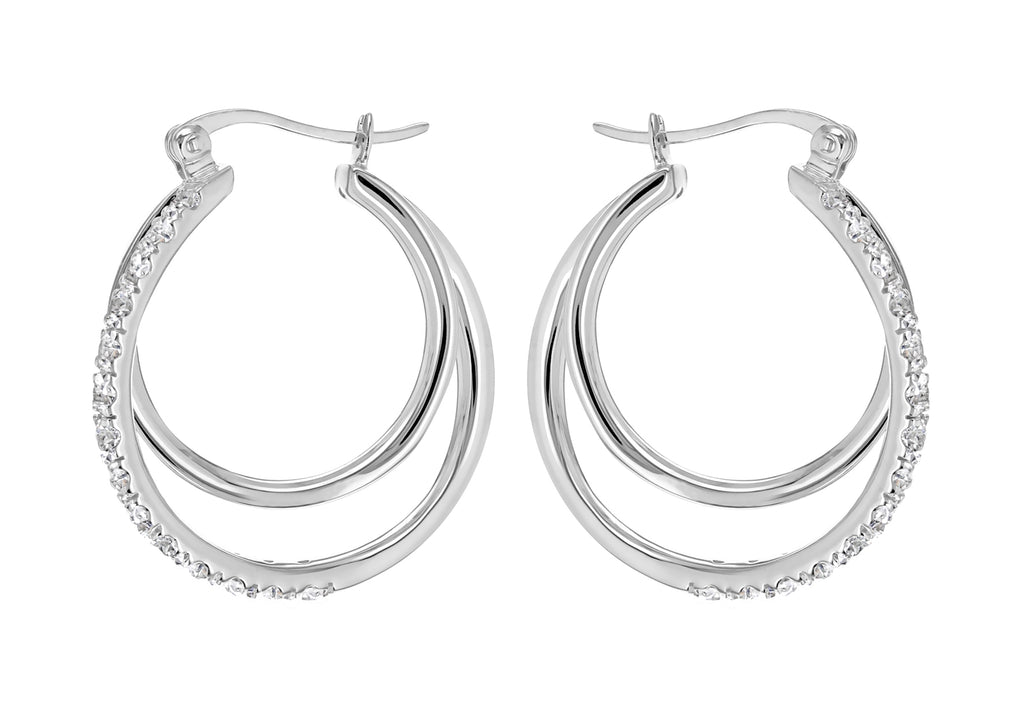Sterling Silver Zirconia  Double Hoop Creole Earrings