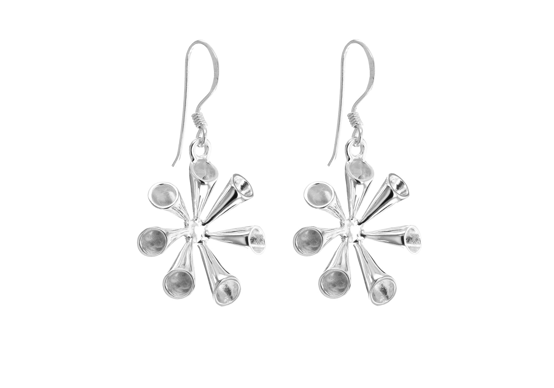 Sterling Silver FlCuted Spray Drop Earrings