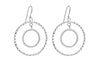 Sterling Silver Rhodium Plated Double Circle rinkled Drop Earrings