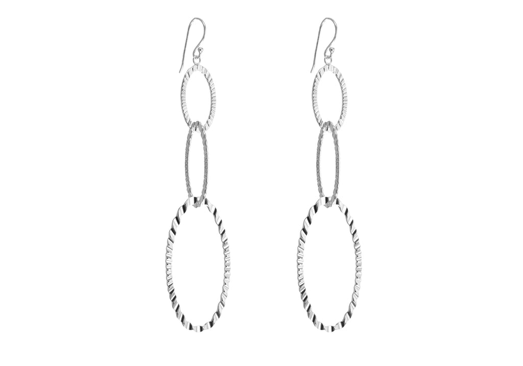 Sterling Silver Textured Triple Oval Drop Earrings