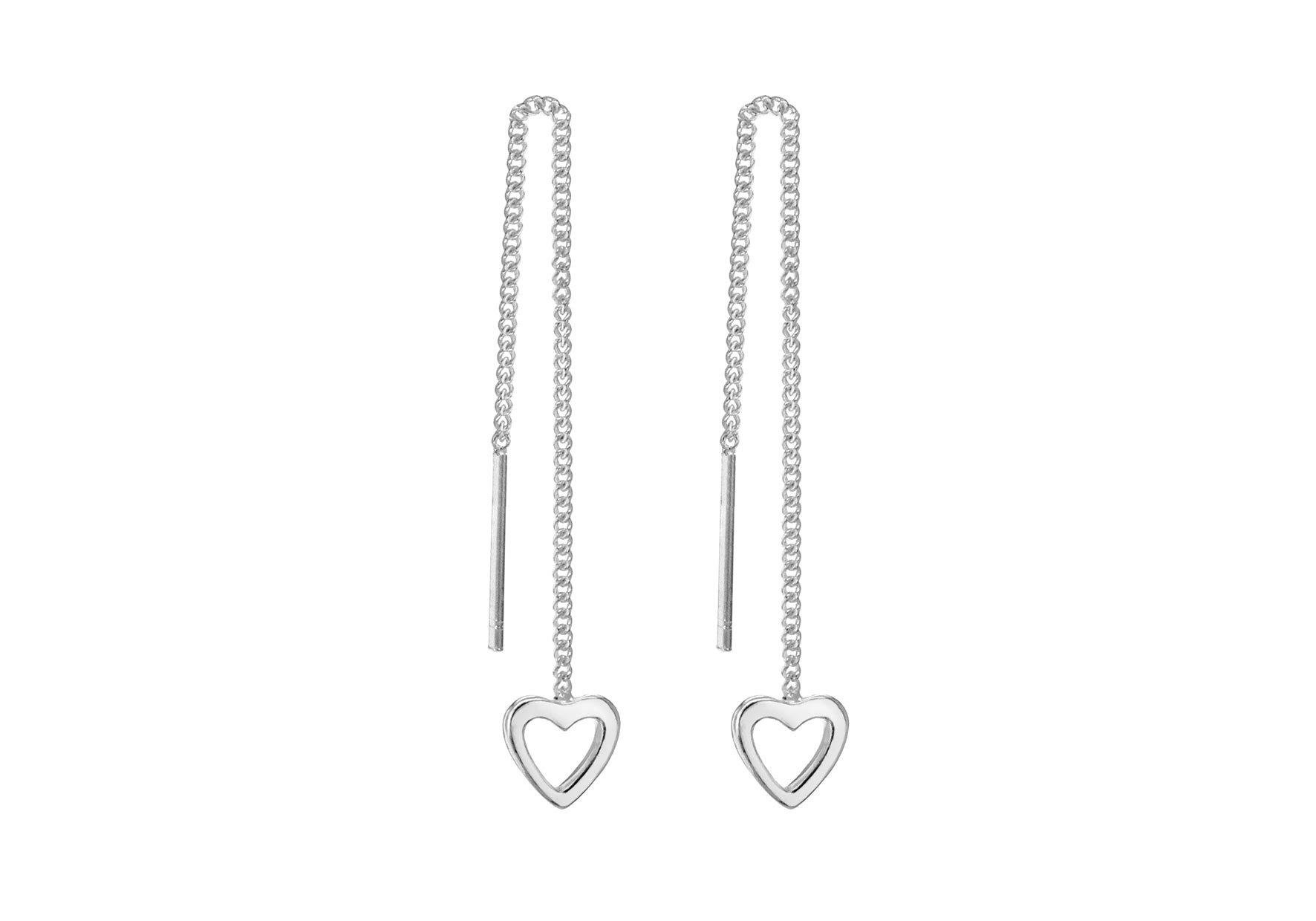 Sterling Silver Heart Pull Through Drop Earrings