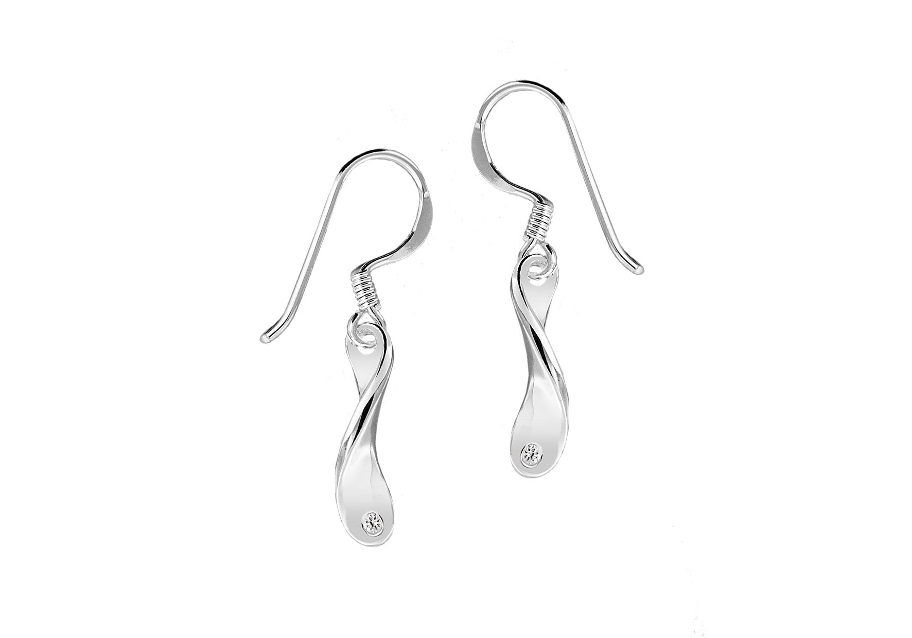 Sterling Silver Zirconia  Set Twist Drop Earrings