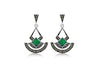 Sterling Silver Marasite and Green Agate Drop Earrings