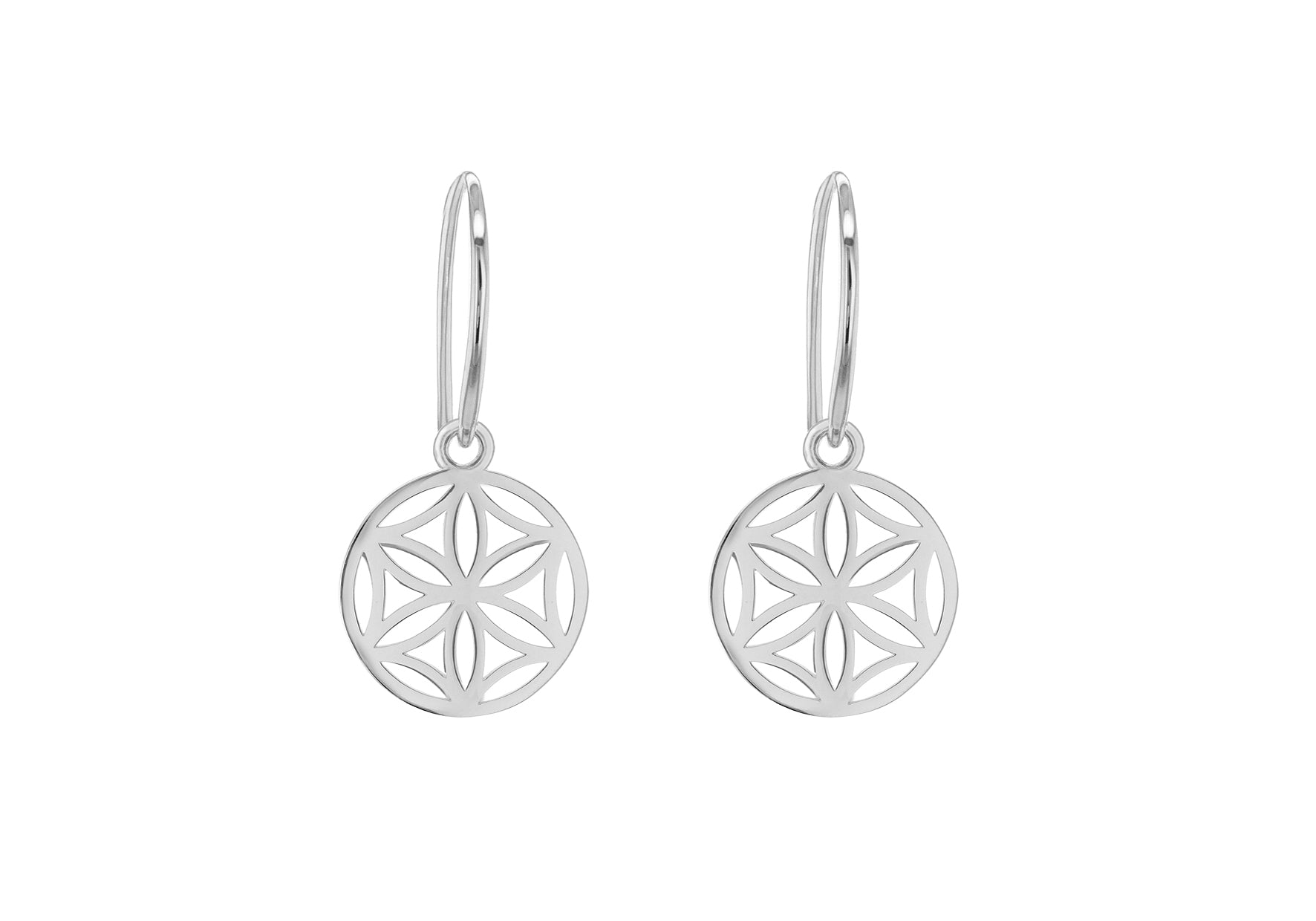 Sterling Silver Rhodium Plated Daisy Disc Design Drop Earrings