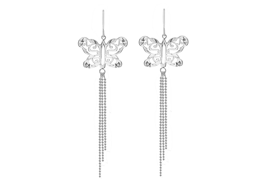 Sterling Silver Butterfly Tassel Drop Earrings
