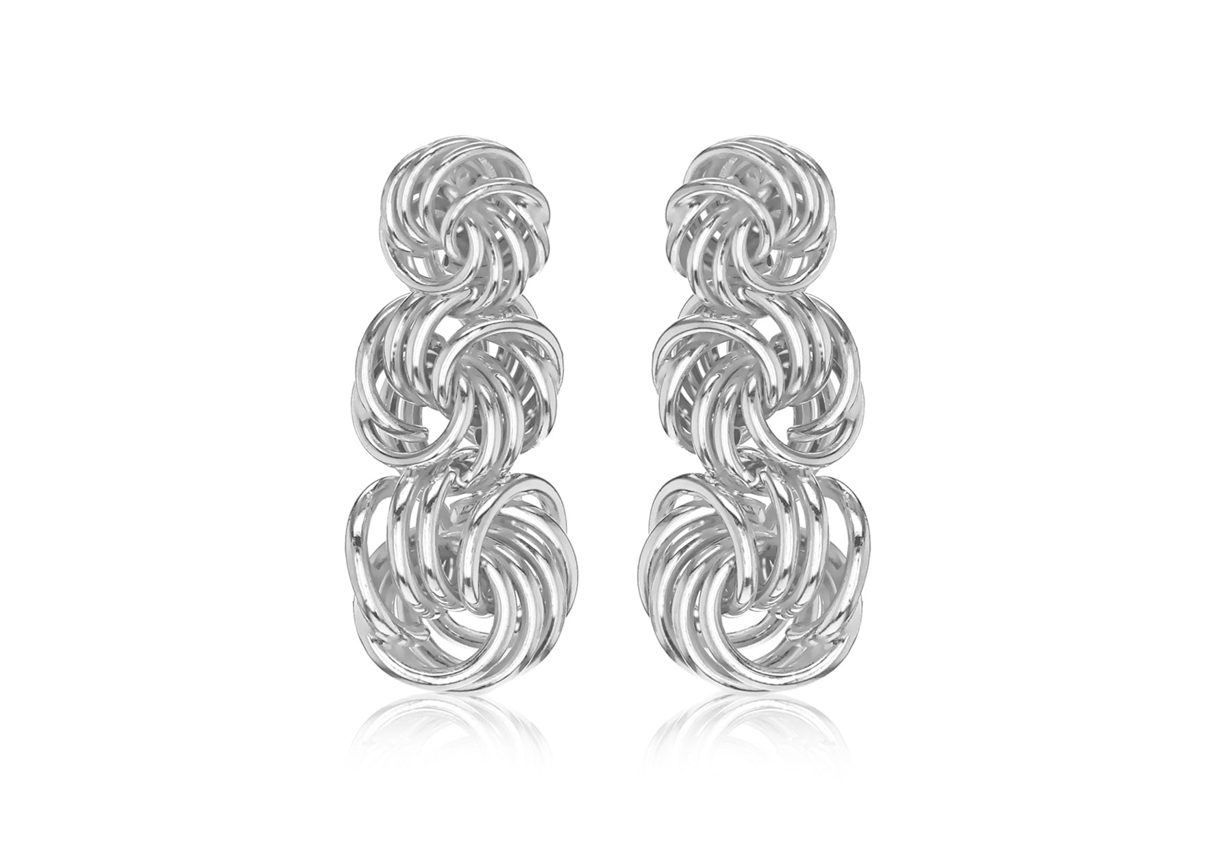 Sterling Silver Graduated Knot Drop Earrings