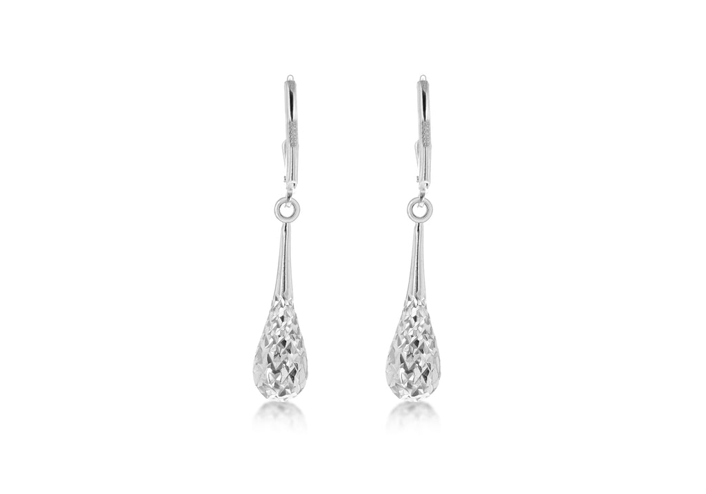 Sterling Silver 6.8mm x 40mm Diamond Cut Teardrop Lever Bak Drop Earrings