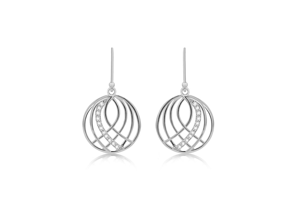 Sterling Silver Zirconia  Open Crossover Circle Drop Earrings