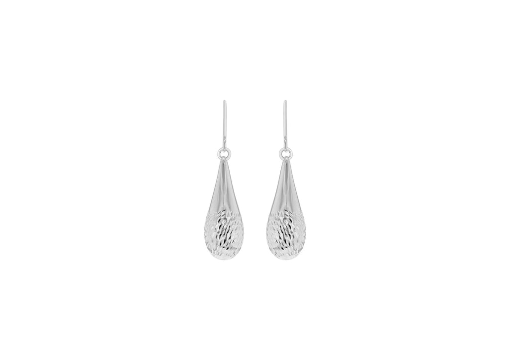Sterling Silver Rhodium Plated Diamond Cut Large Teardrop Earrings