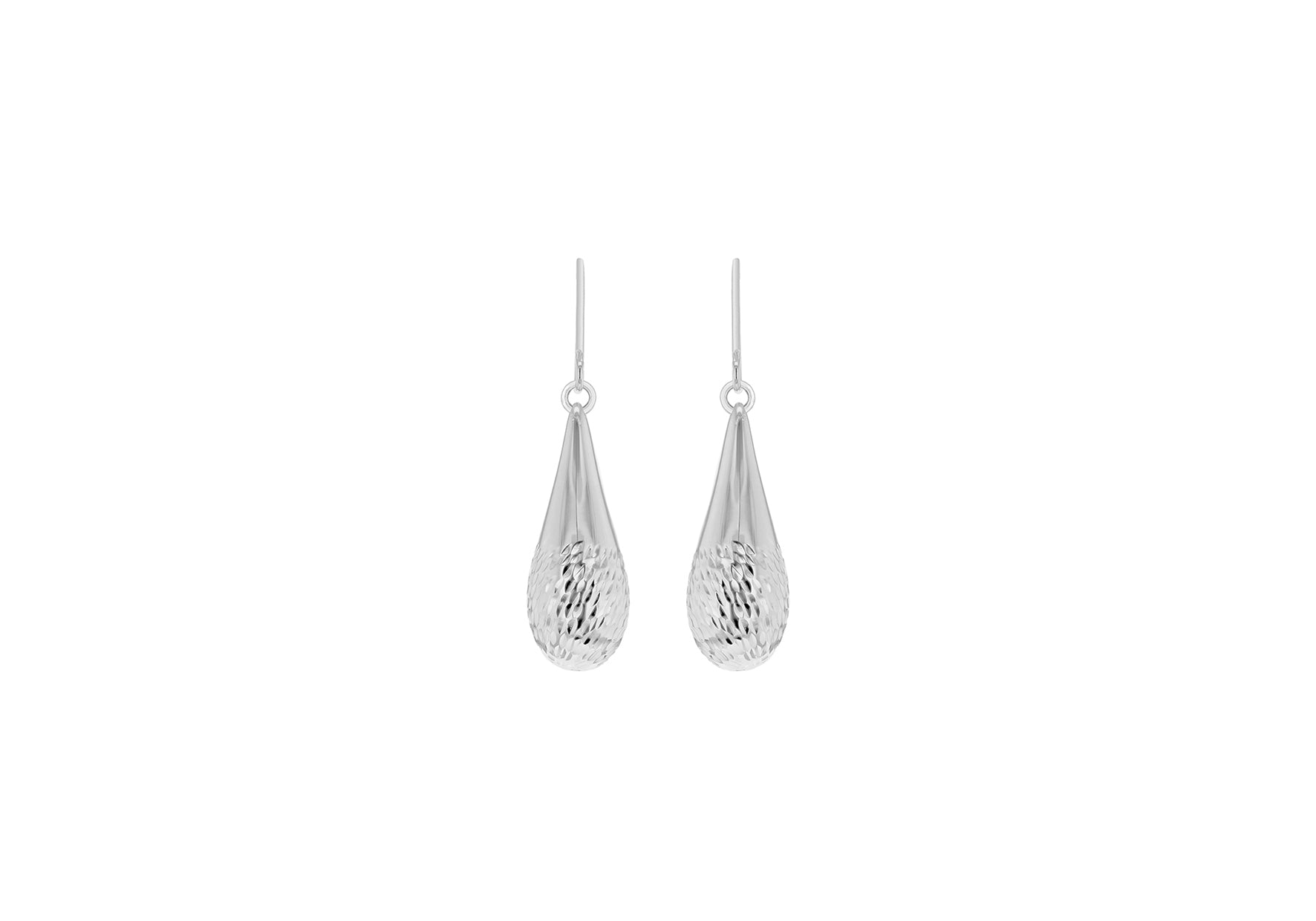 Sterling Silver Rhodium Plated Diamond Cut Large Teardrop Earrings
