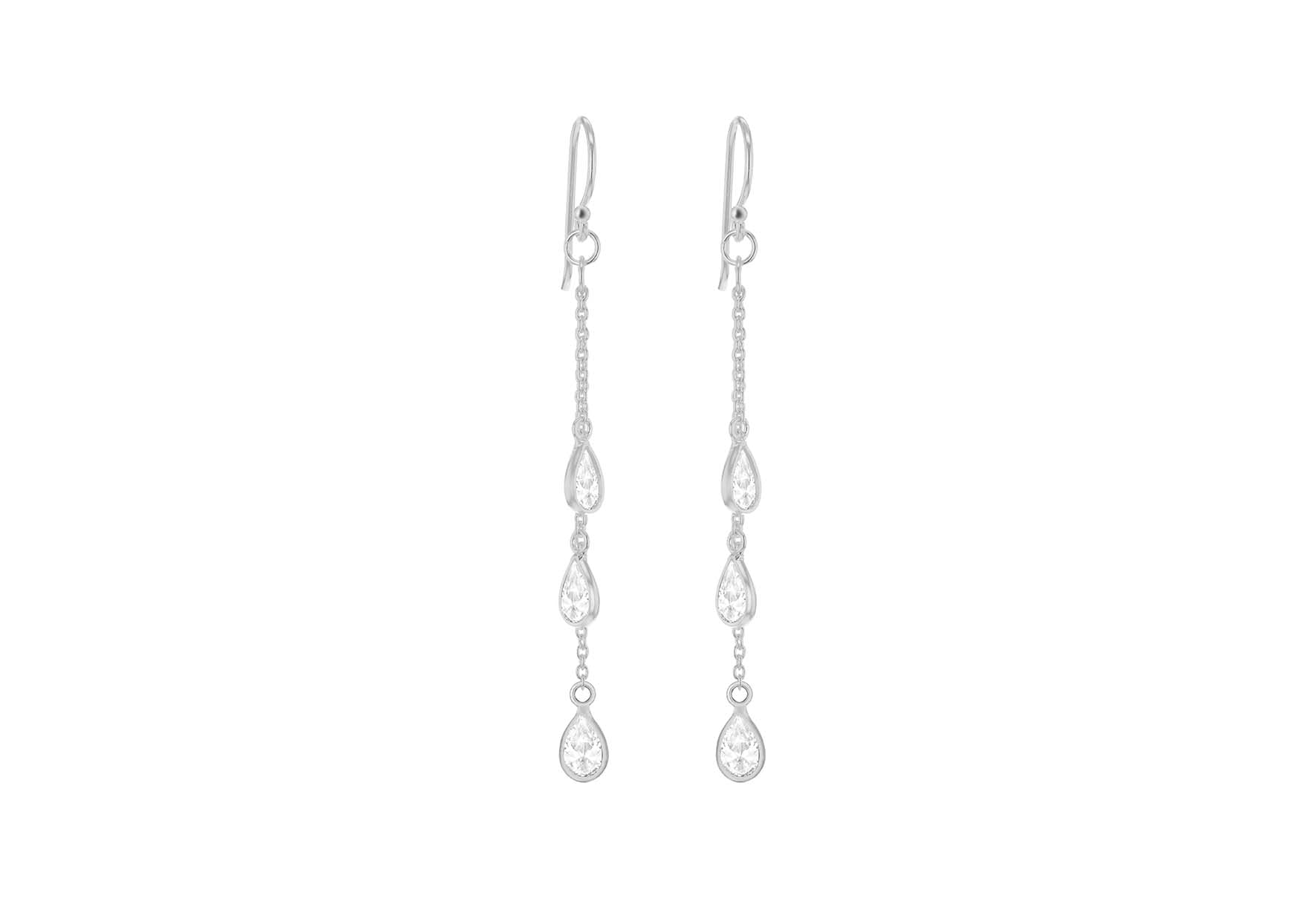 Sterling Silver Zirconia  3.5mm x 62.7mm Chain Drop Earrings