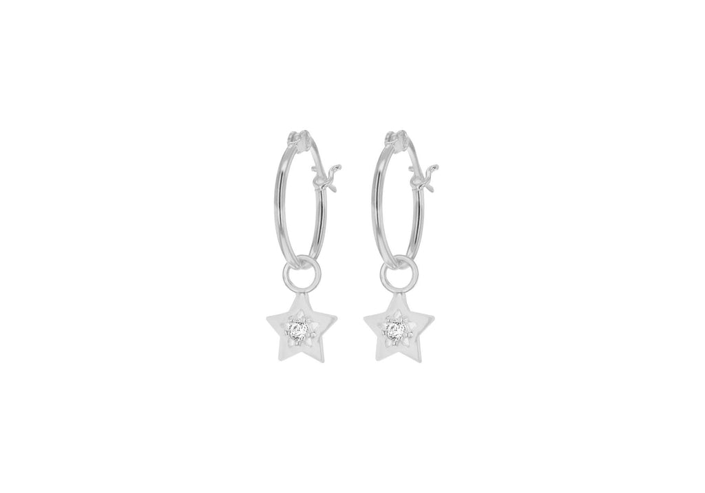 Sterling Silver Zirconia  Stone Set Hoop and Star Drop Earrings