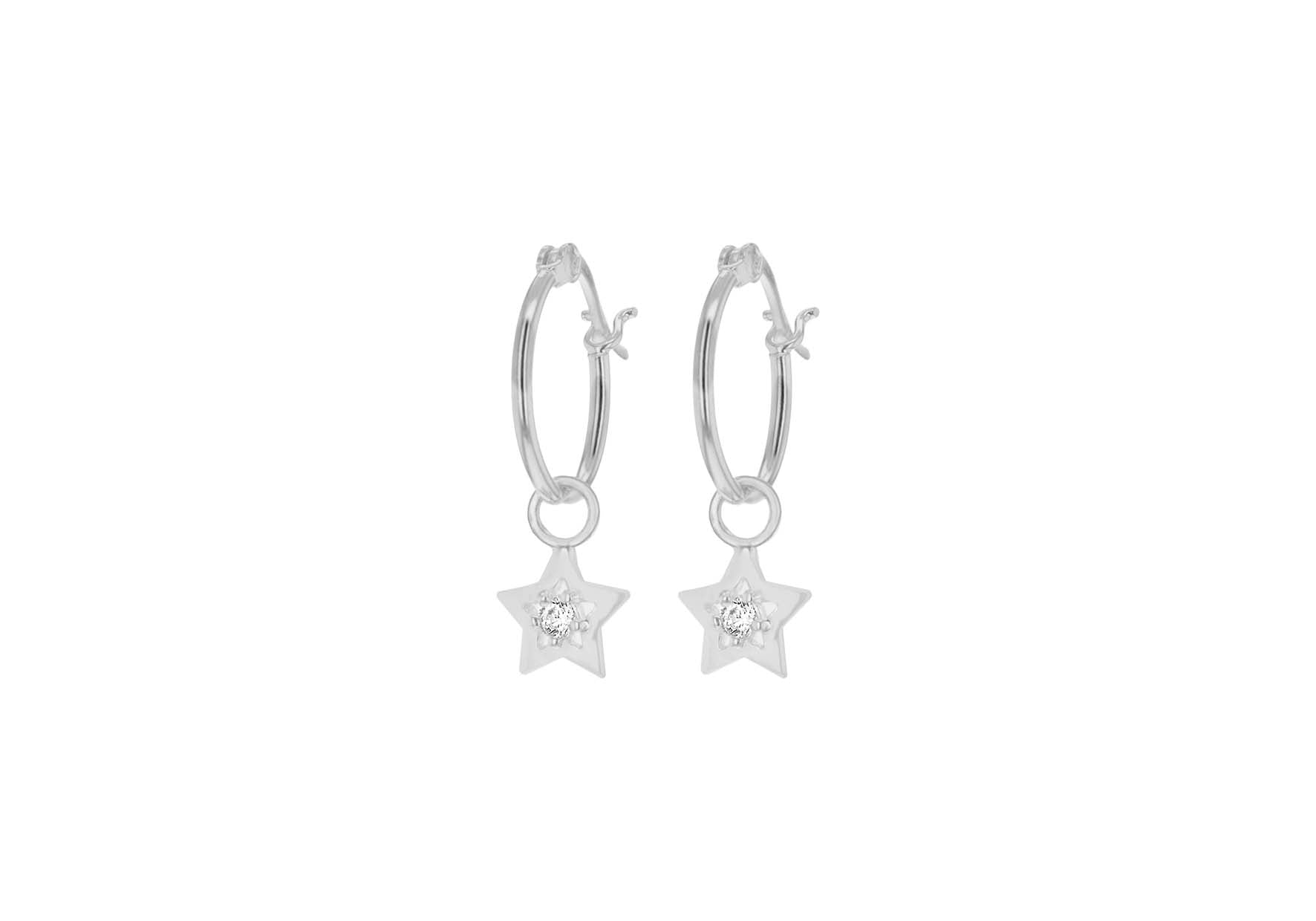 Sterling Silver Zirconia  Stone Set Hoop and Star Drop Earrings