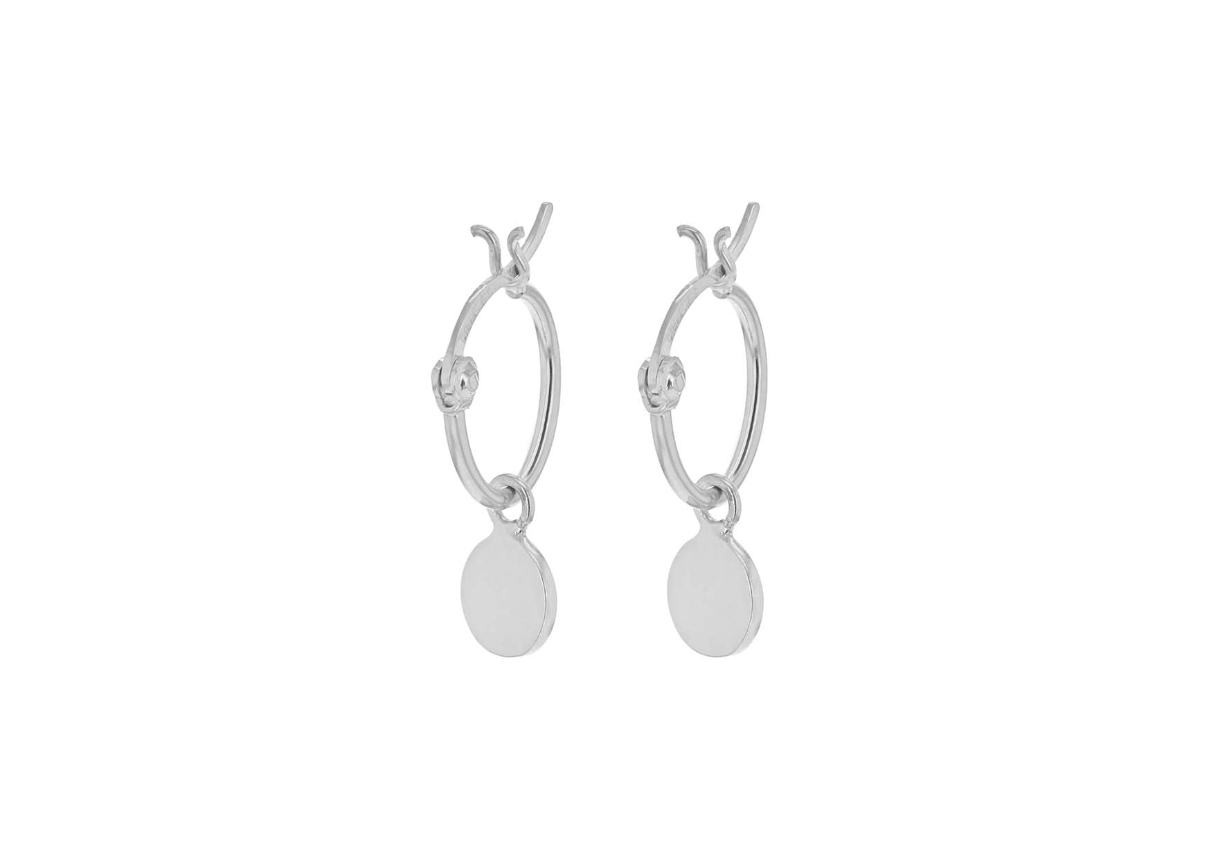 Sterling Silver Rhodium Plated 7mm Disc Creole Hoop Earrings