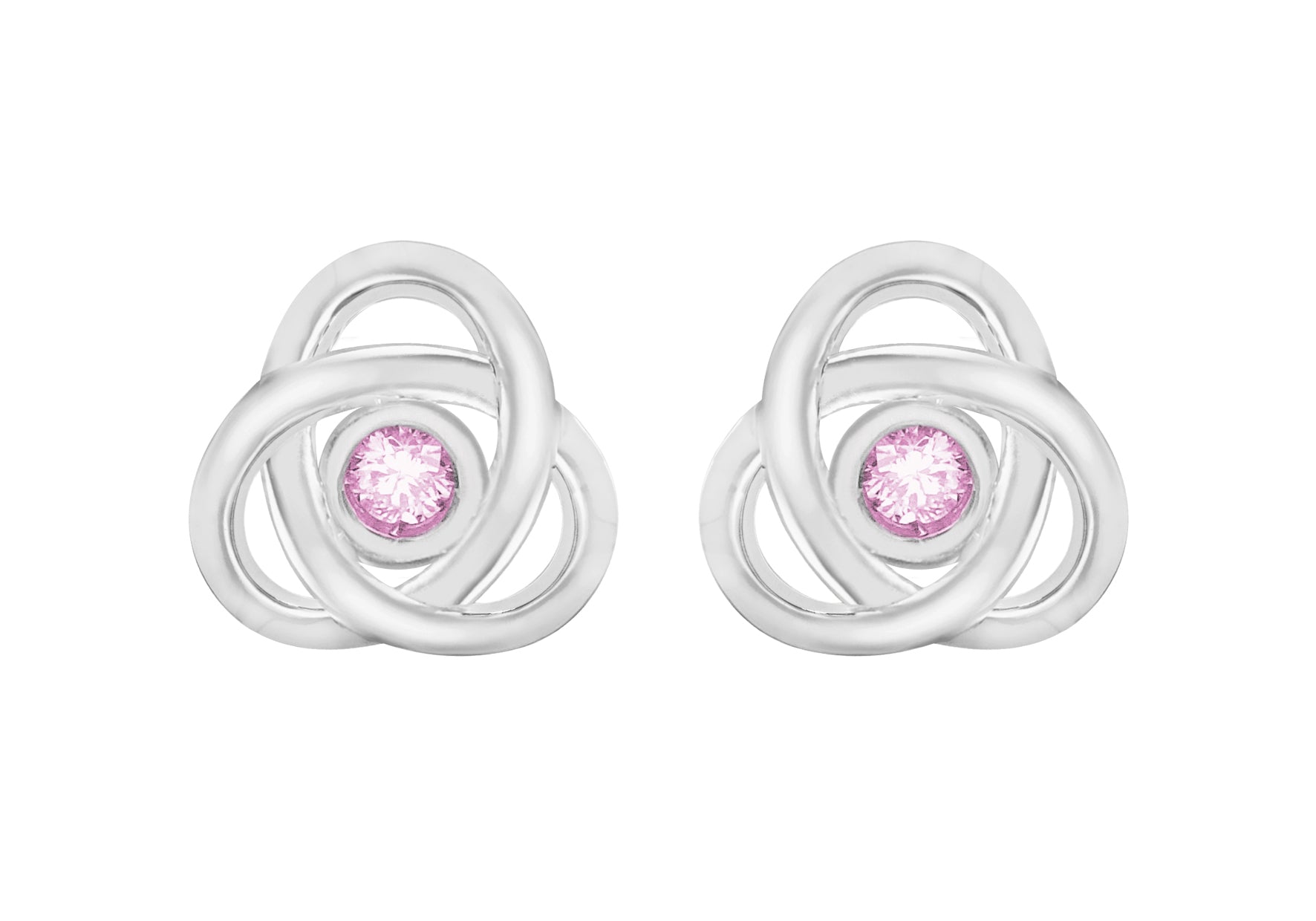Sterling Silver Pink Zirconia Celtic Knot Stud Earrings