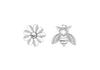 Sterling Silver 6.2mm x 7.4mm Bee and 7.8mm Flower Asymmetric Stud Earrings