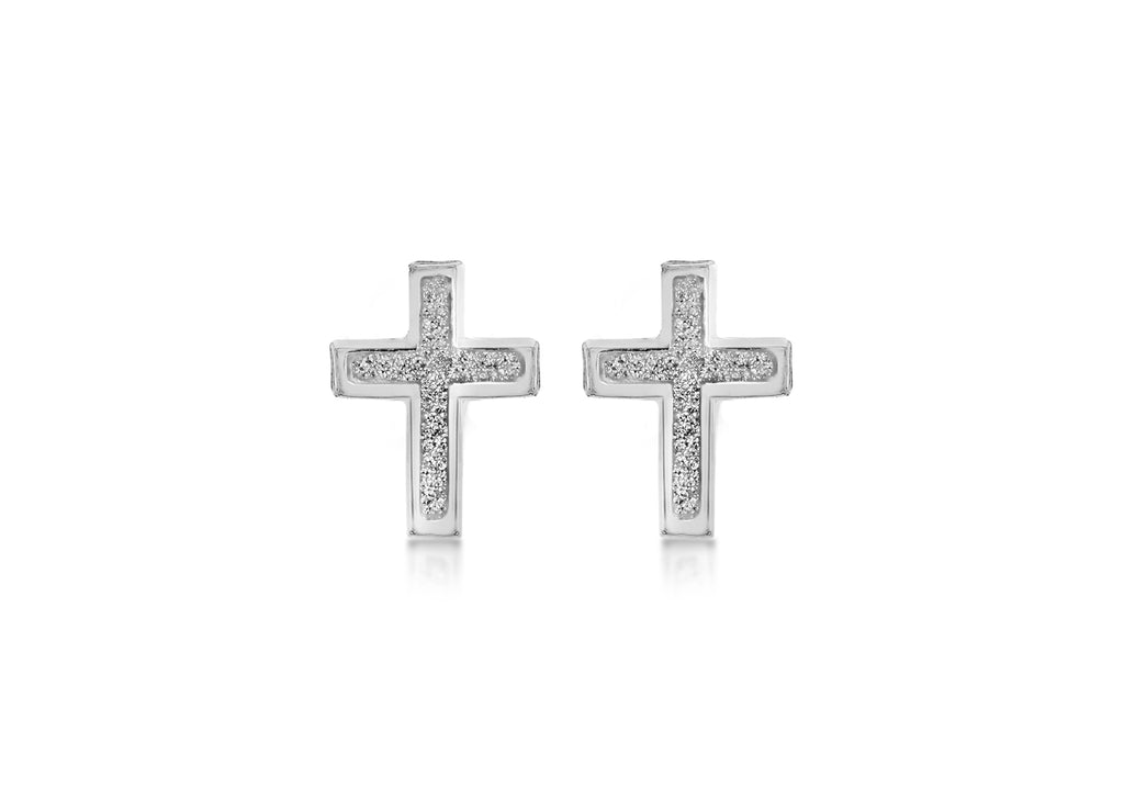 Sterling Silver Cross Stardust Stud Earrings