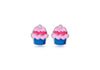 Sterling Silver White Zirconia Glazed Enamel Cupcake Stud Earrings