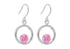 Sterling Silver Pink Zirconia  Circle Drop Earrings