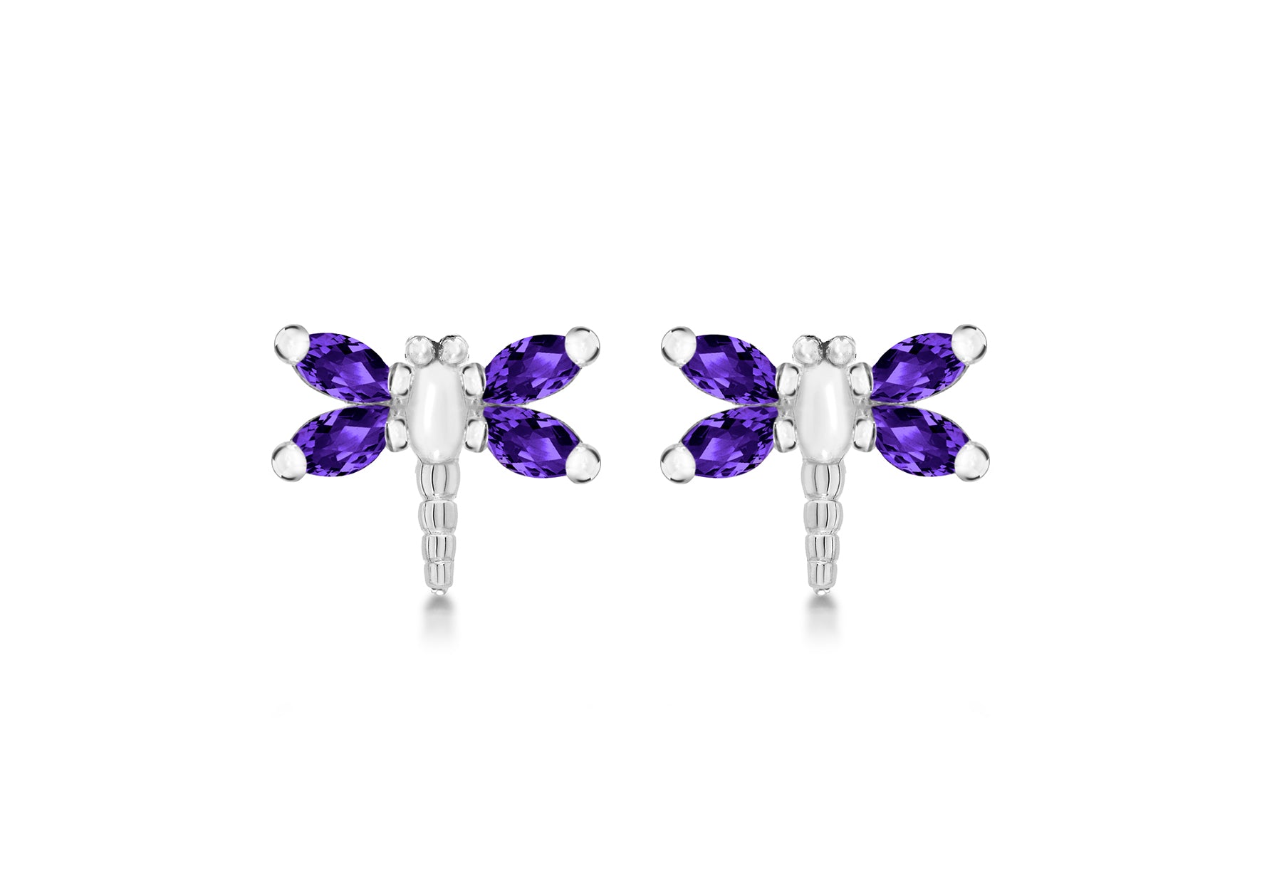 Sterling Silver Amethyst Stone Set Dragonfly Stud Earrings