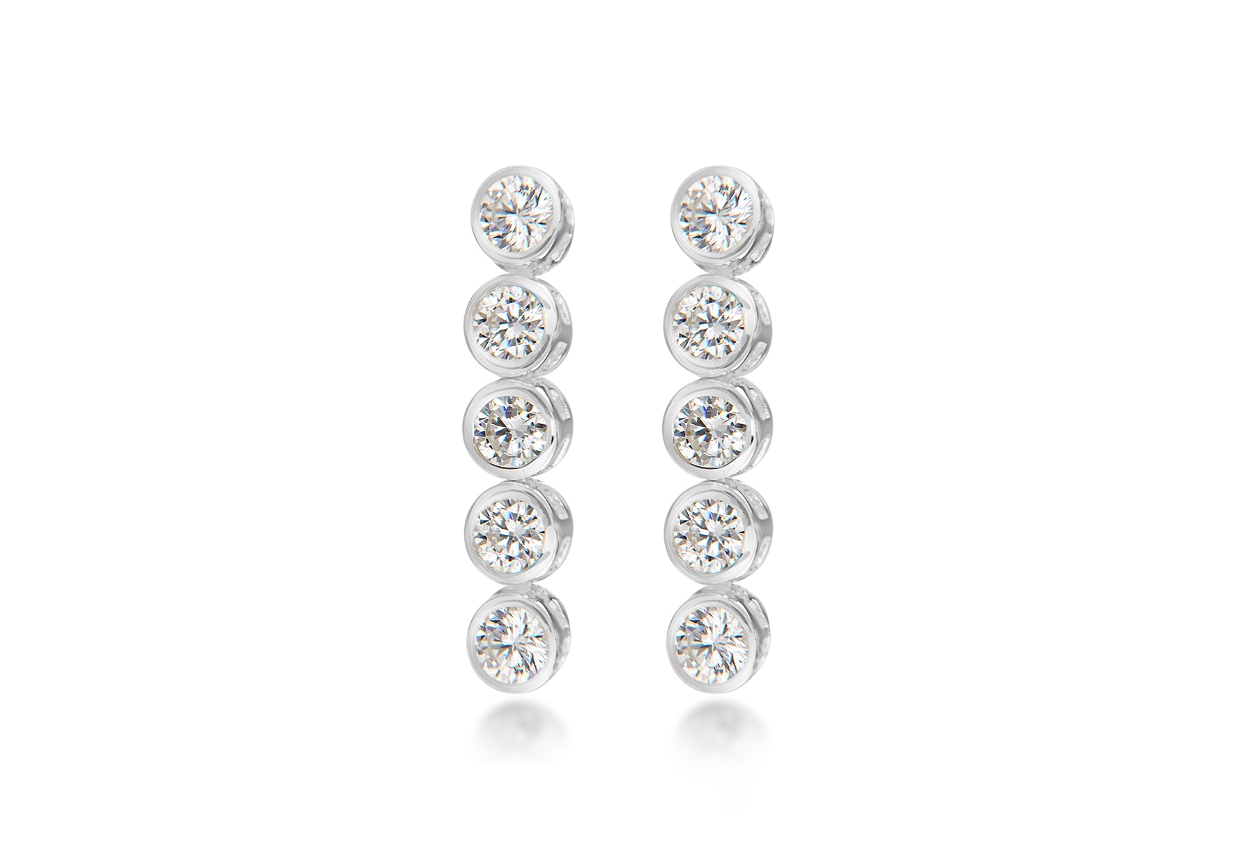 Sterling Silver 4mm Round Zirconia  Drop Stud Earrings