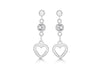 Sterling Silver White Zirconia Cutout Heart Disc Drop Earrings 