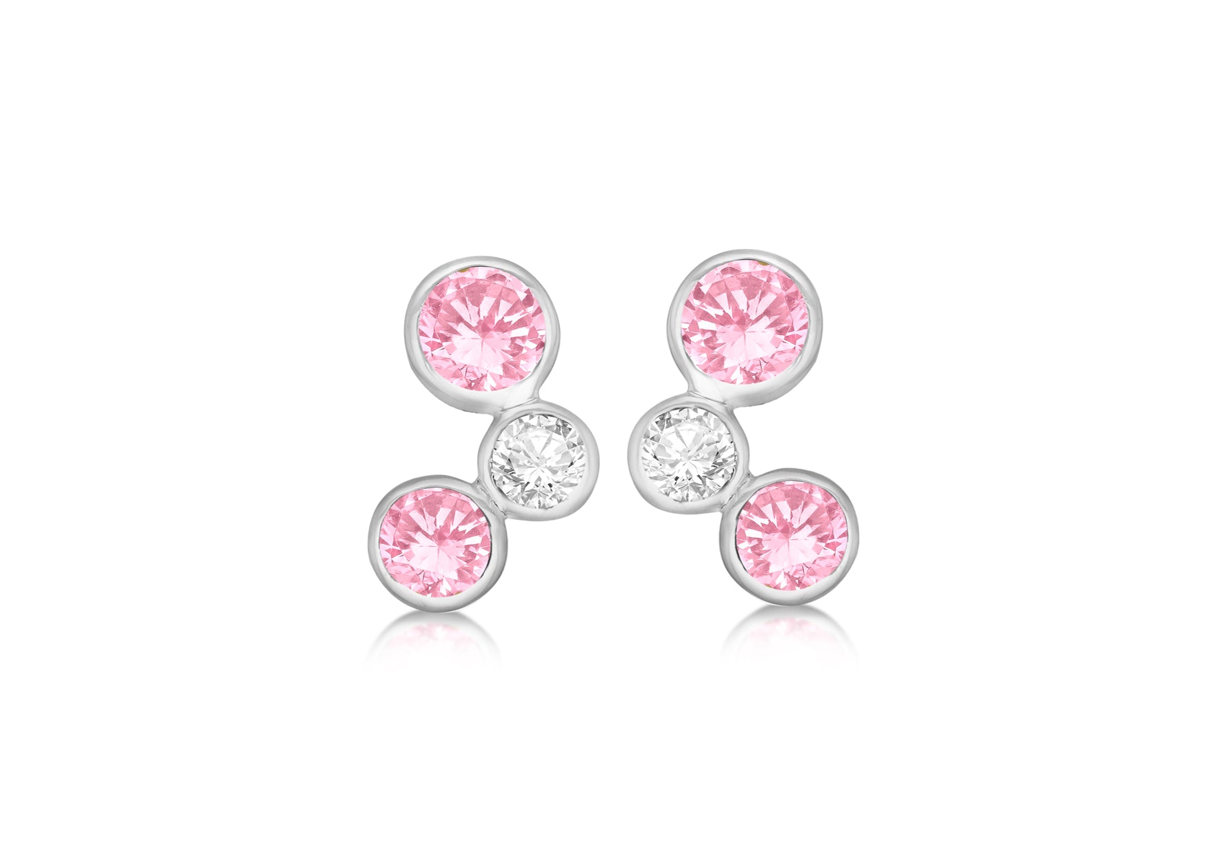 Sterling Silver Pink & White Bubble Stud Earrings 
