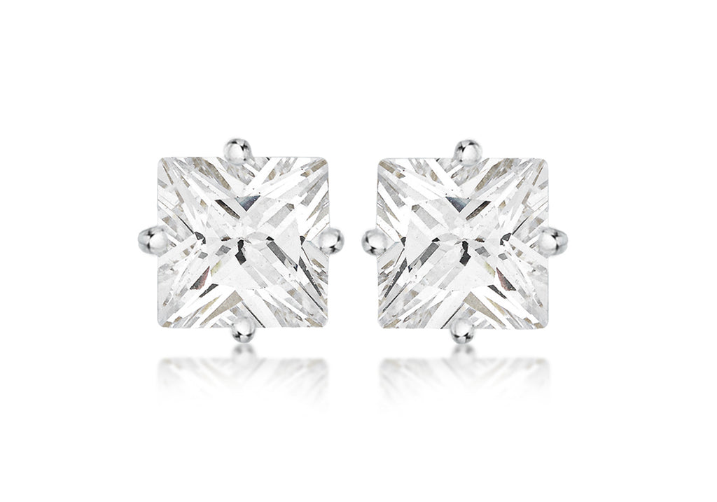 SILVER 9MM SQ Zirconia  STUD EARRing