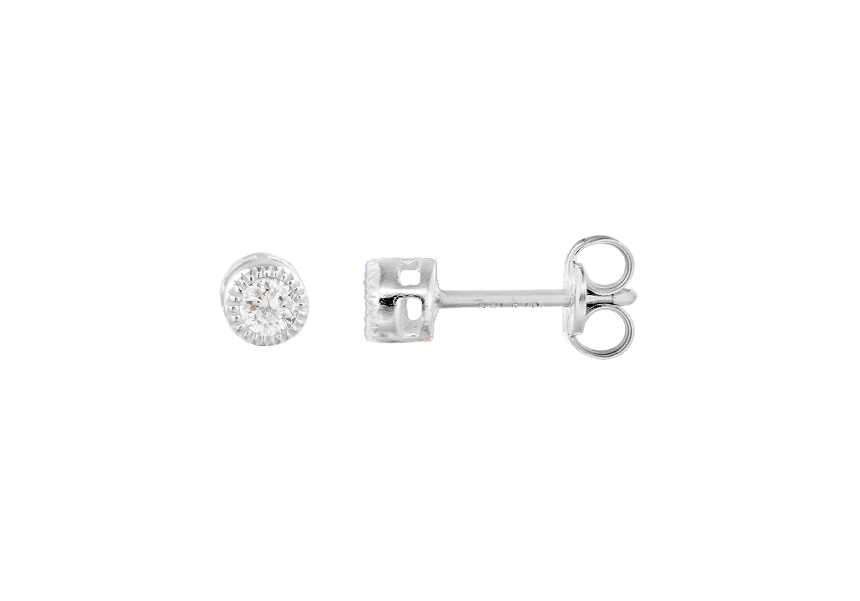 Sterling Silver Zirconia  4mm Round Patterned Stud Earrings
