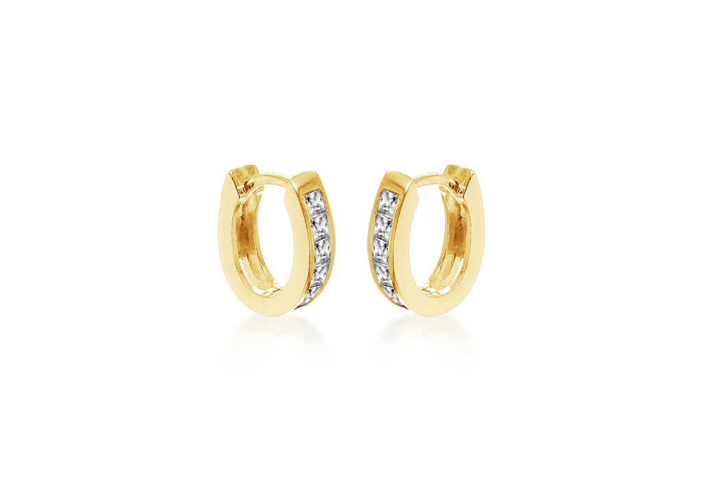 Sterling Silver Yellow Gold Plated Zirconia  Set Lever Bak Hoop Earrings