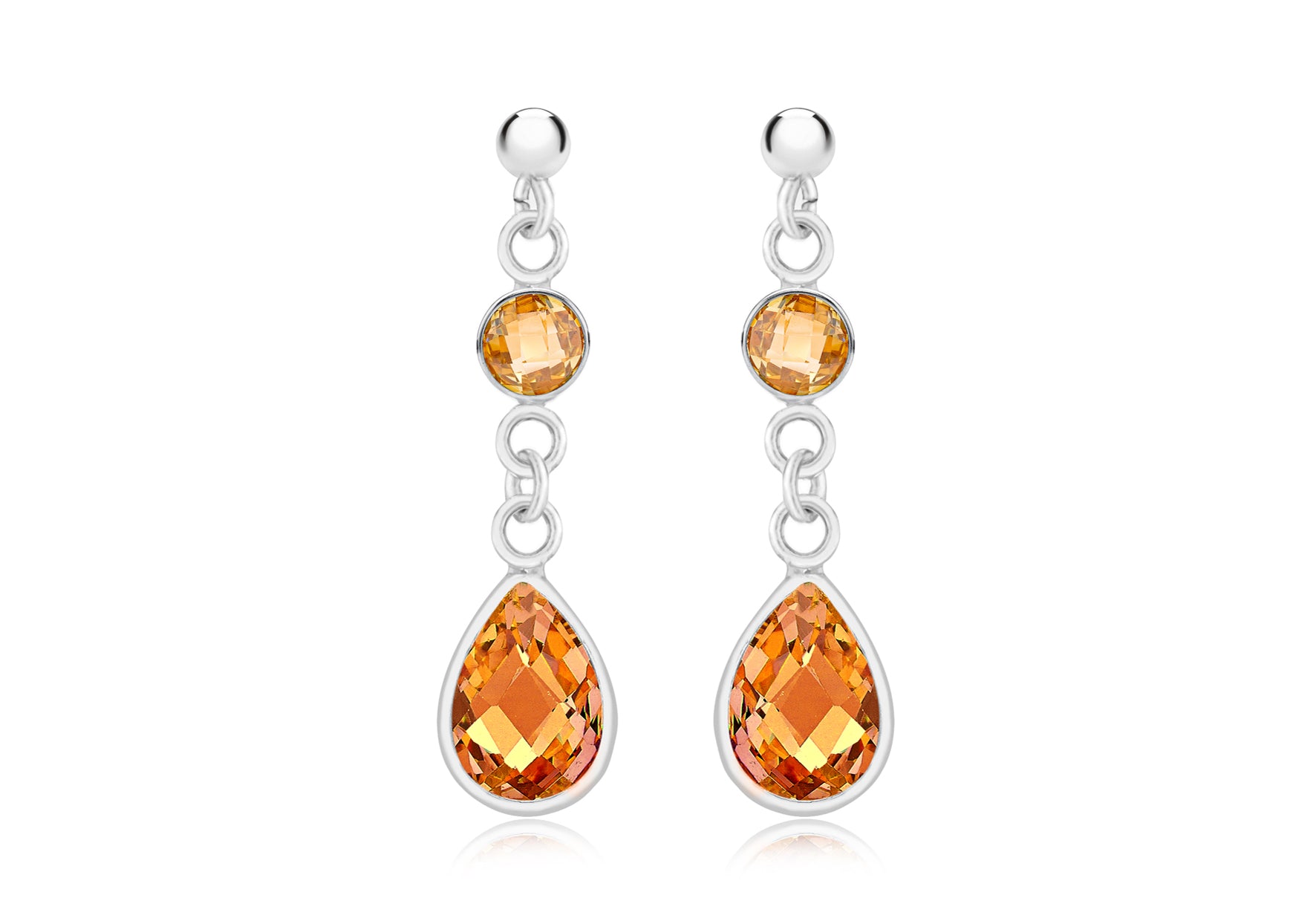 Sterling Silver Champagne Zirconia Drop Earrings