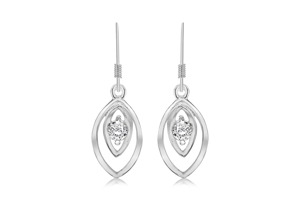 Sterling Silver Zirconia  Double Ellipse Drop Earrings