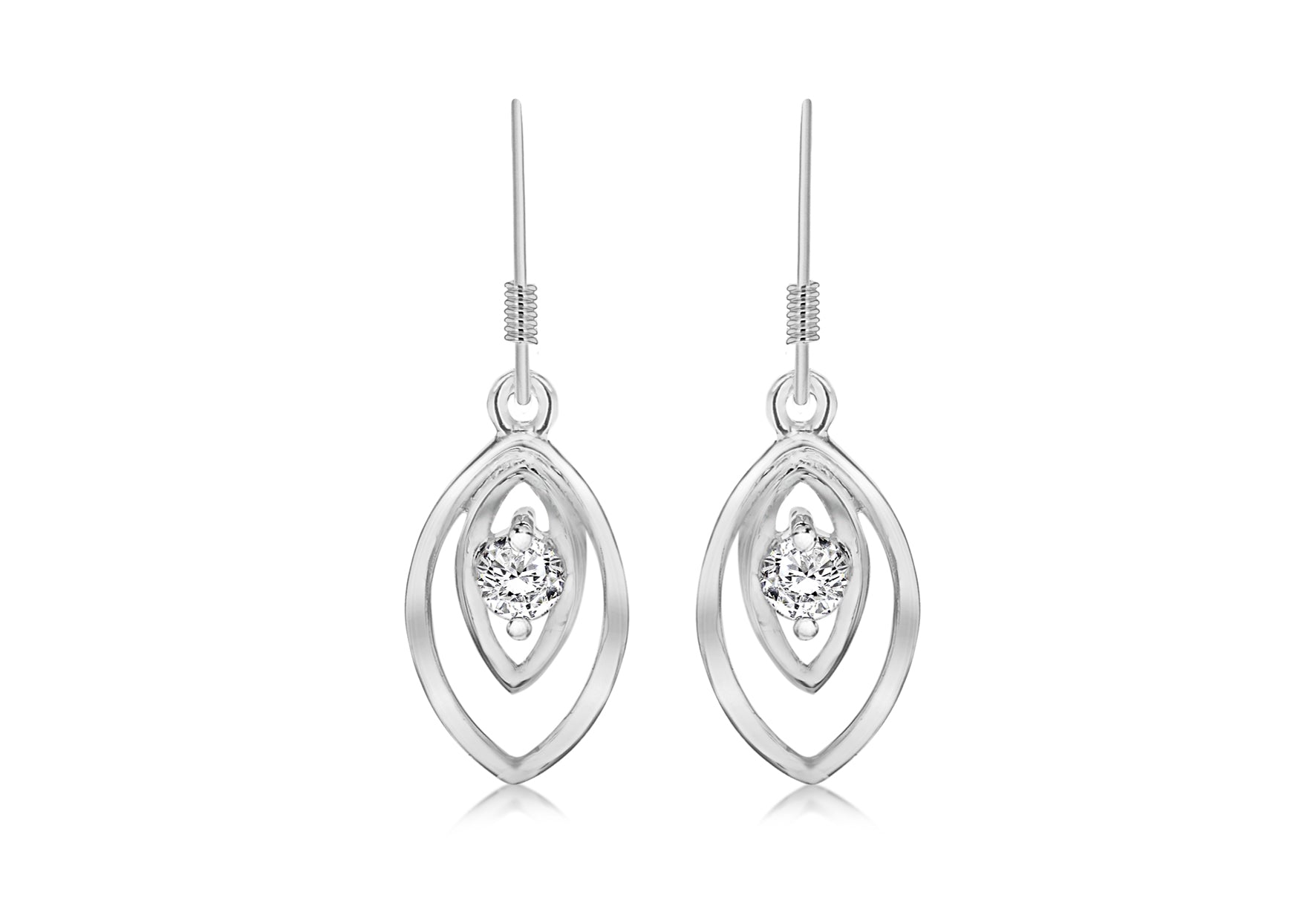 Sterling Silver Zirconia  Double Ellipse Drop Earrings
