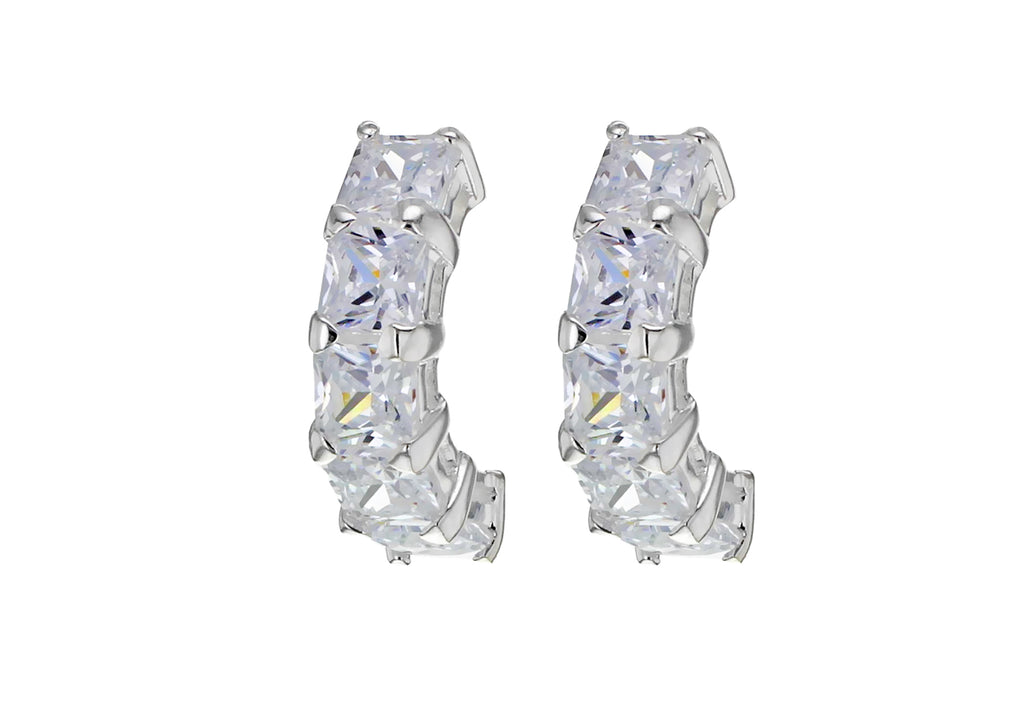 Sterling Silver Zirconia  Half Hoop Drop Earrings