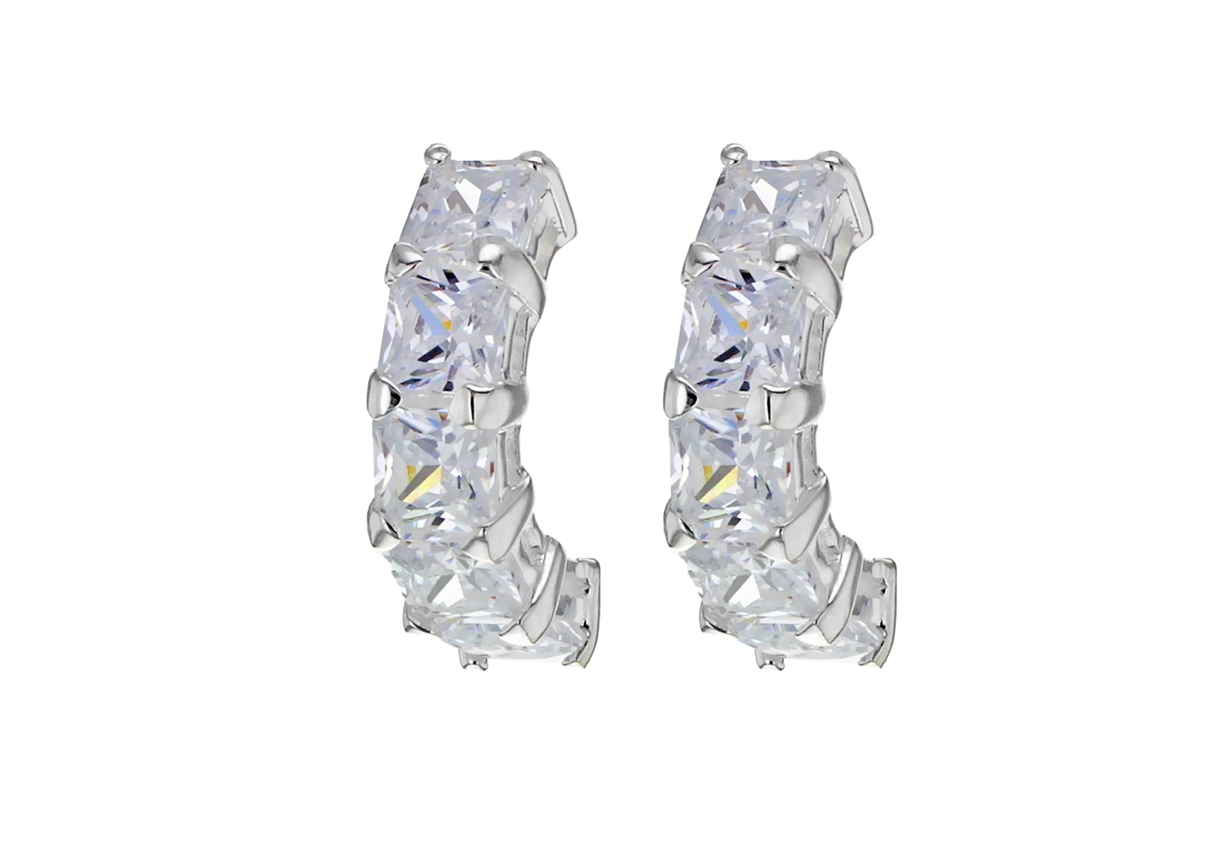 Sterling Silver Zirconia  Half Hoop Drop Earrings