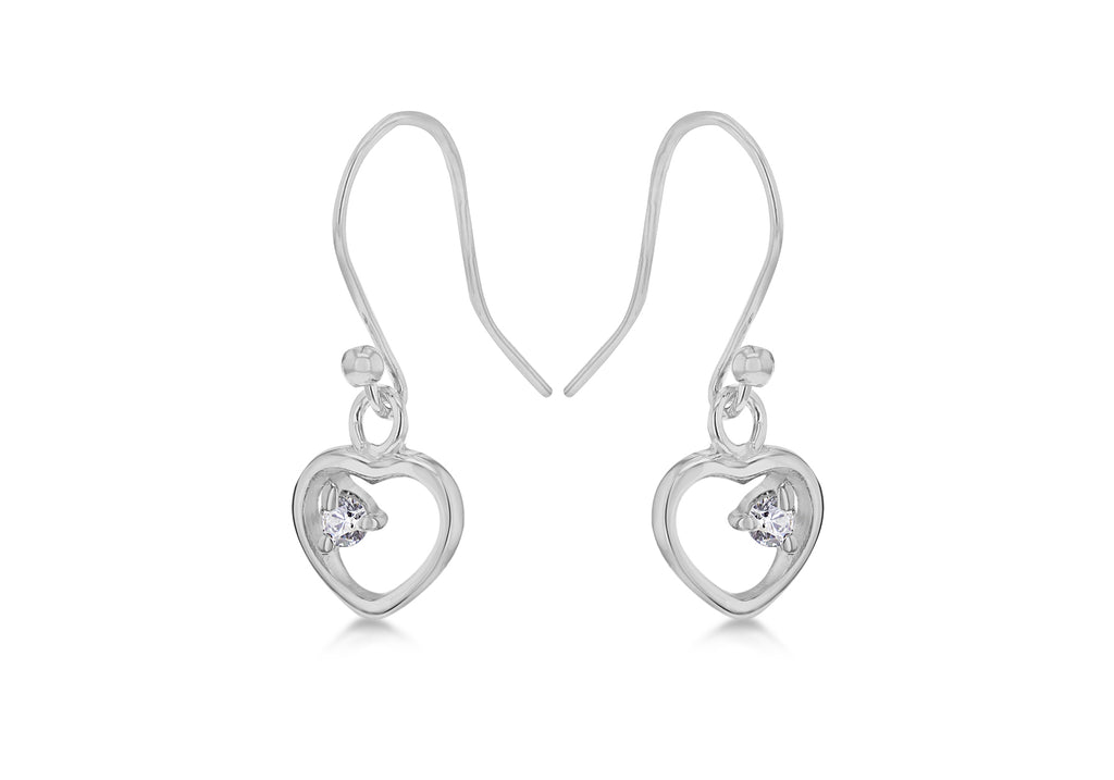 Sterling Silver Open Heart Zirconia  Set Drop Earrings