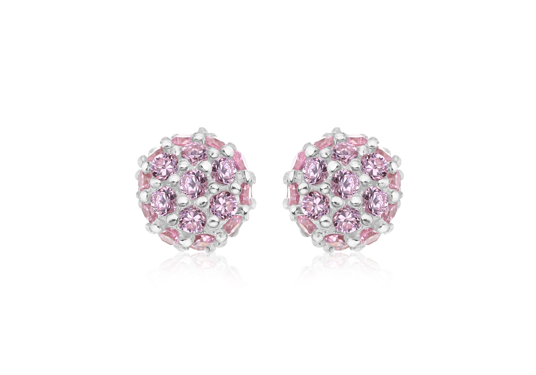 Sterling Silver Pink Zirconia Fireball Stud Earrings